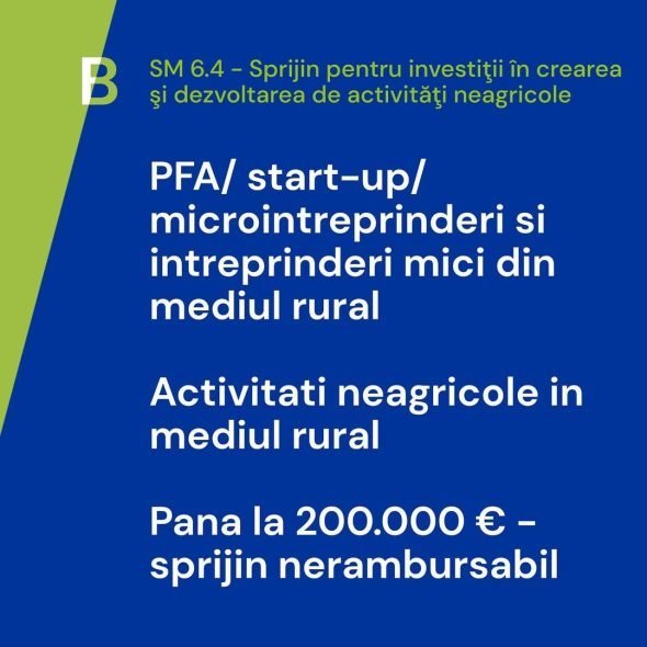 Submăsura 6.4 sprijină investițiile în crearea și dezvoltarea activităților neagricole în mediul rural.